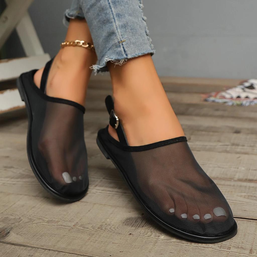 Summer Women's Breathable Mesh Flat Sandals New Closed Toe Flat Shoes for Women Outdoor Casual Sandals Women's Zapatos De Mujer