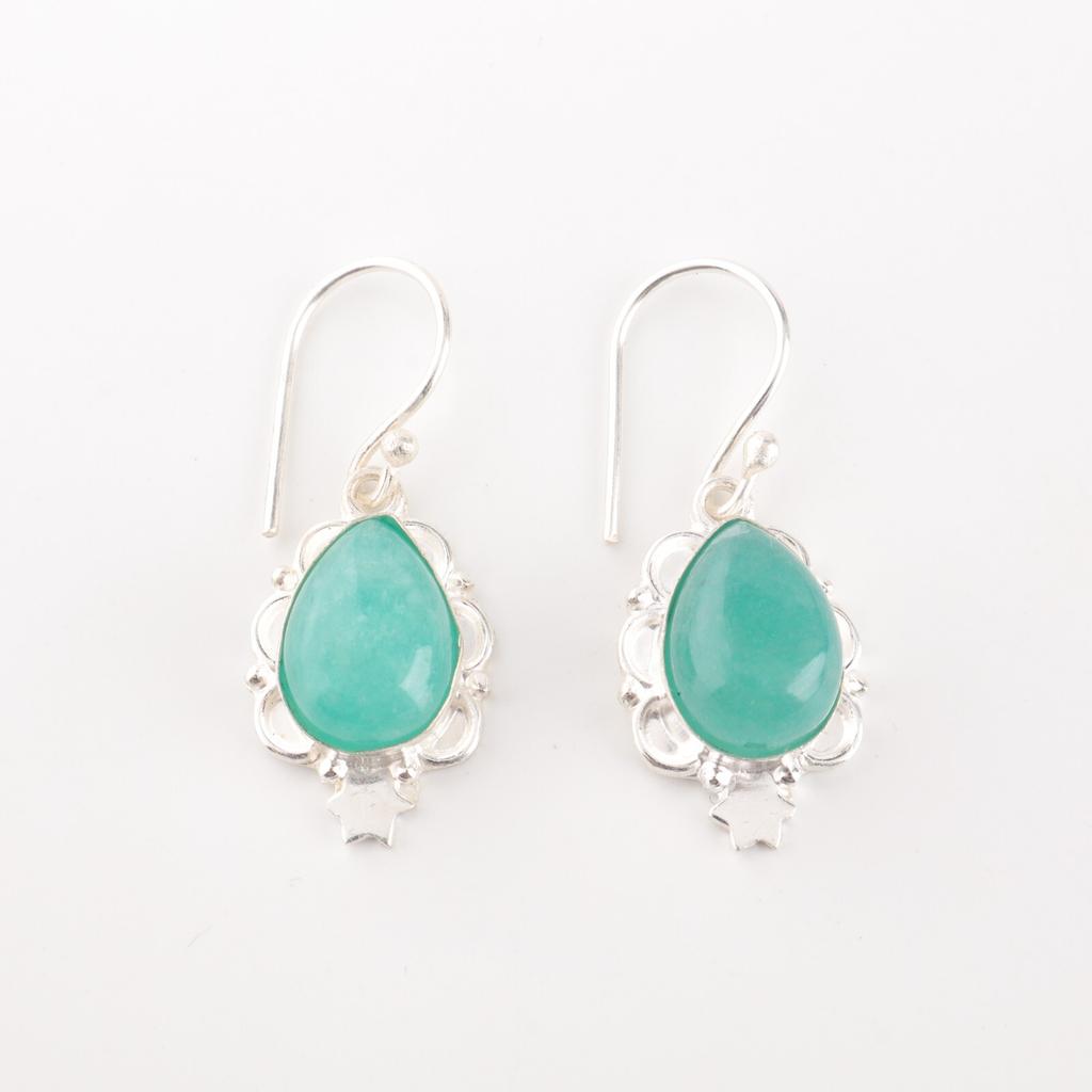 Amazonite Gemstone 925 Solid Silver Jewelry Handmade Earrings 1.6" Gift For Wife EE-163-26