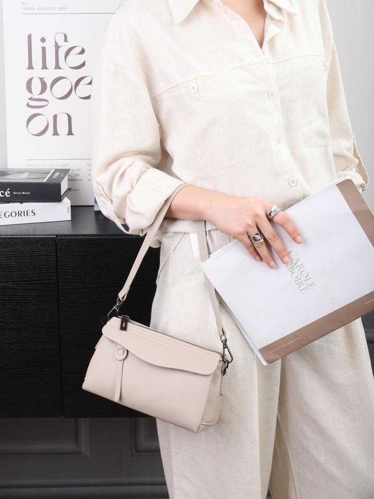 Women's Natural Pebbled Leather Crossbody - More Pocket Work-to-Evening Shoulder Bag, Soft Leather Tote with Adjustable Strap