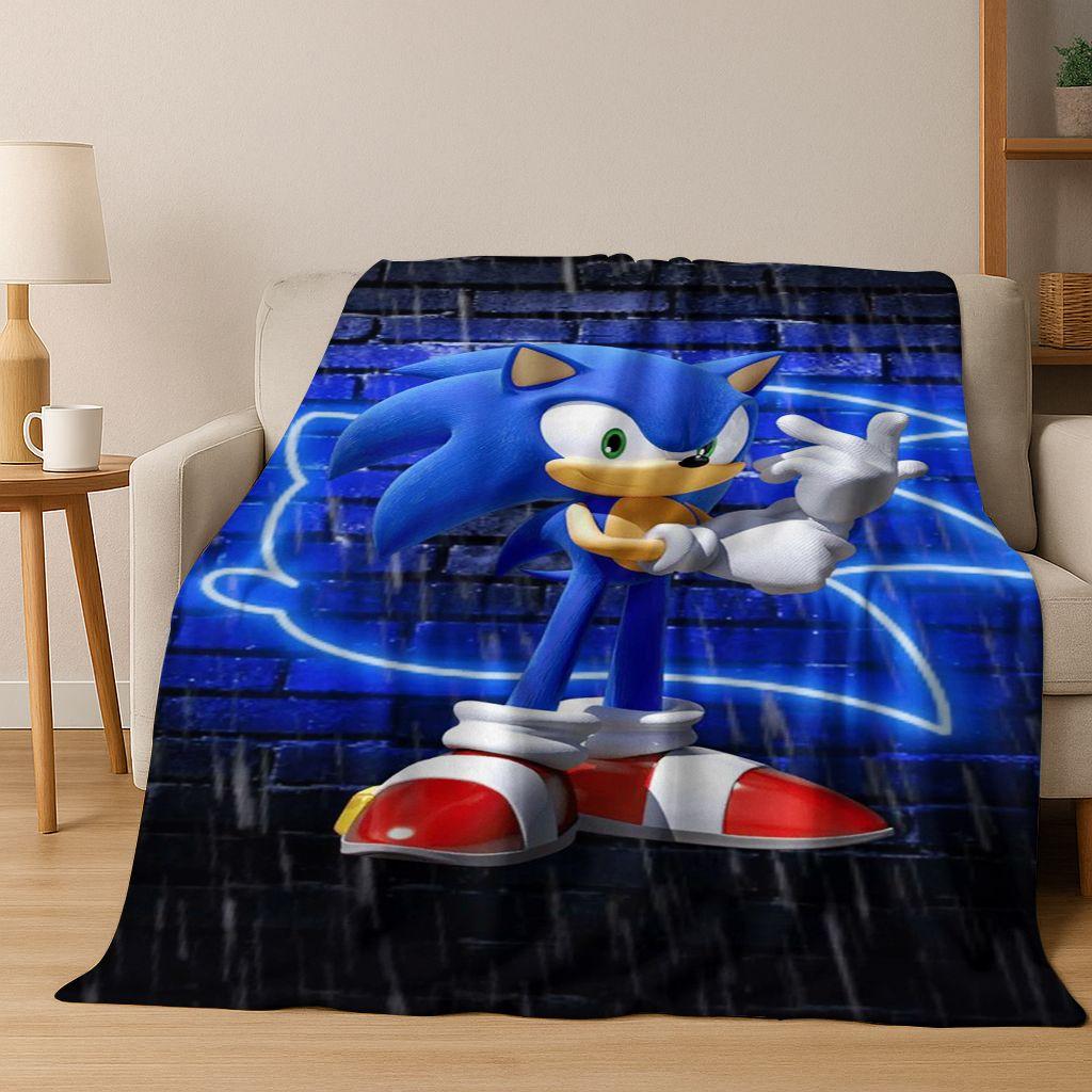 Classic S-Sonic Cartoon Game Flannel Blanket Soft Warm Throw Blanket for Bed Bedroom Living Room Travel Picnic Office Gift Kids