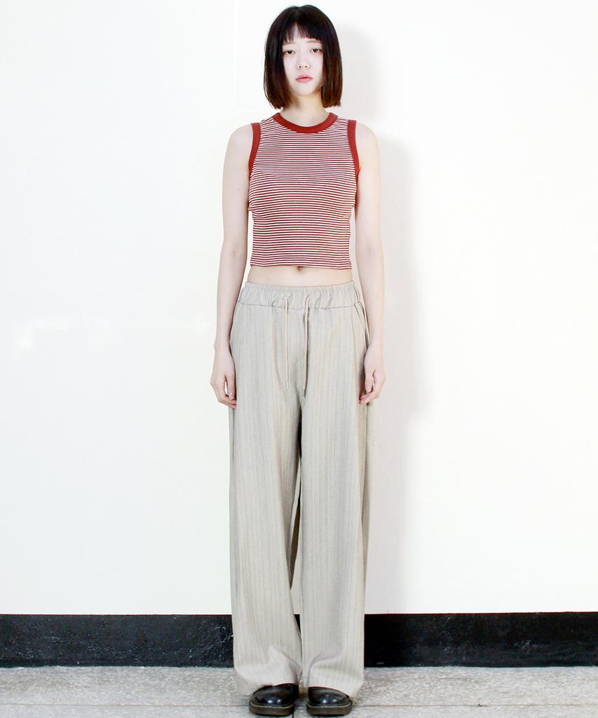 Deumakeu Side One-Pleat Stripe Real Wide Pants Beige (Spring/Summer Ver.)