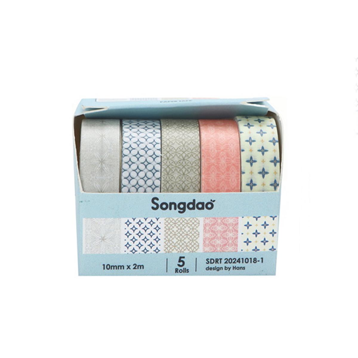 

5 Roll/Box Vintage Flower Grid Washi Tape Masking Tape Decor Stickers for Journal Scrapbook Album Phone Case Cup Decoration