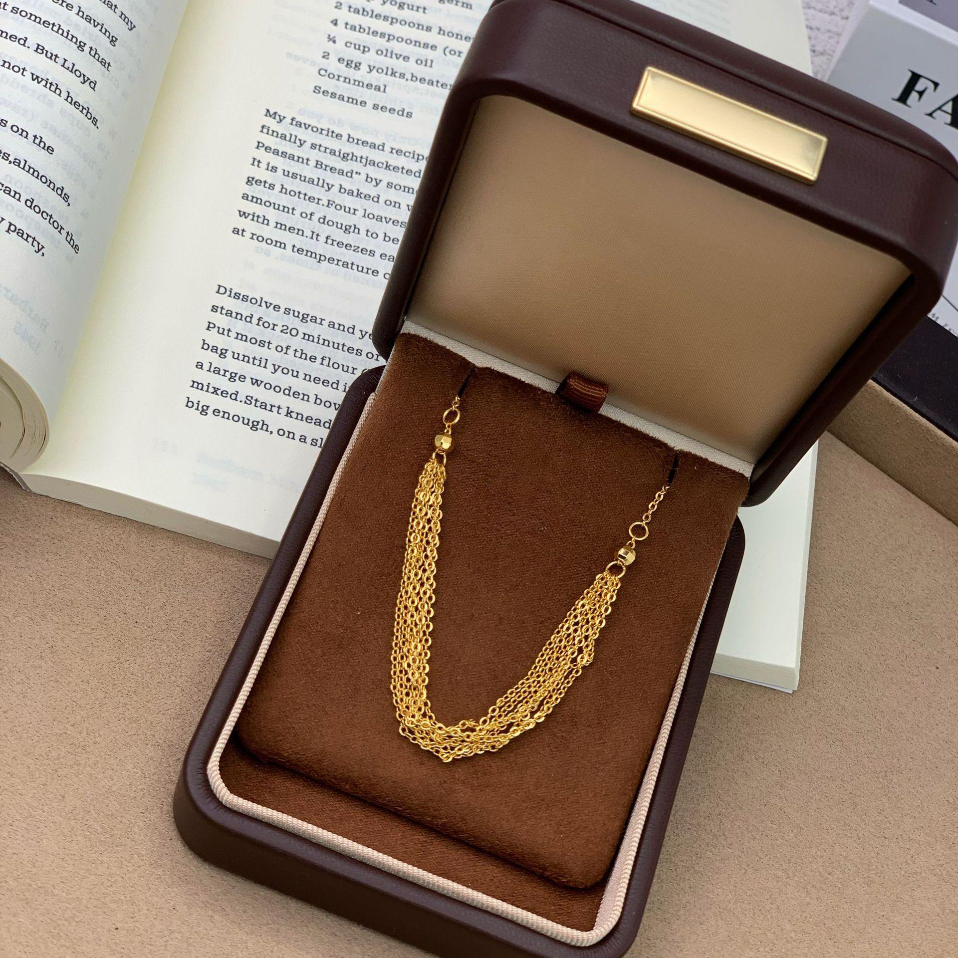 Xiaohongshu-Style Shimmering Gold Waterfall Collarbone Necklace - Chic Light Luxury Design