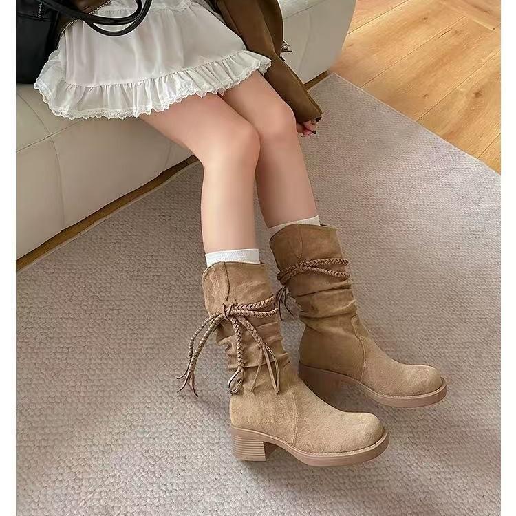 Sheepskin version~ Wasteland wind fat mm long boots women's autumn western knight boots stacking boots big tube circumference summer Xinjiang boots