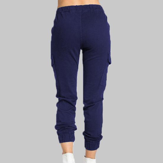 Side Pockets Ankle Banded Women Pants Slim Drawstring Mid Waist Sweatpants Streetwear
