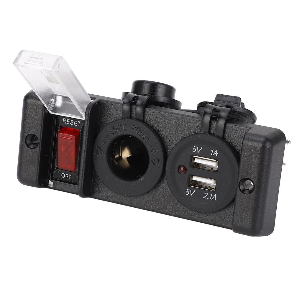 3 In 1 Power Combo Switch Panel Red Light Circuit Breaker Double USB and 12V Cigarette Lighter