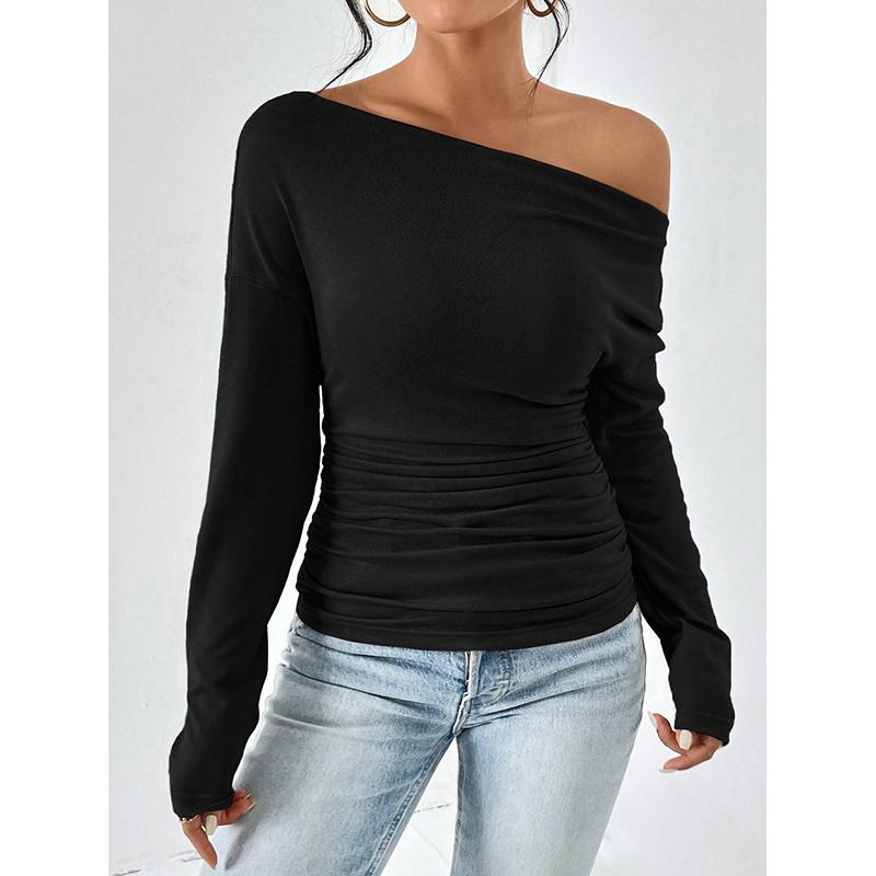 Sexy Off Shoulder Long Sleeve T Shirt Women Solid Color Casual Slim Top Lady Spring Autumn Basic Tees Korean Style Youth Blouses