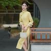 Yellow velvet thickened winter clothing national style new Chinese long-sleeved cheongsam improved young women's retro waist autumn and winter