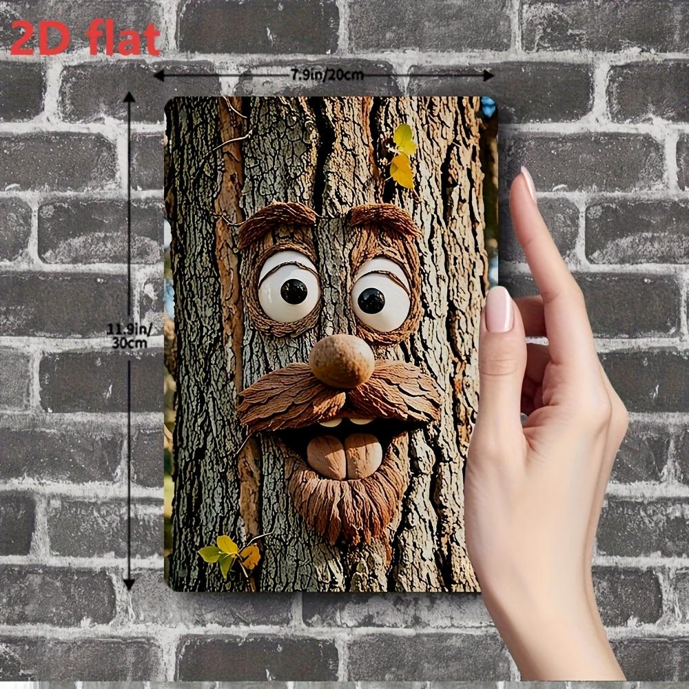 

Funny Cartoon Tree Face Art Metal Tin Sign Iron Painting Whimsical Tree Bark with Eyes and Mustache Design Wall Plaque for Garde 20x30cm（7.8x11.8inch）