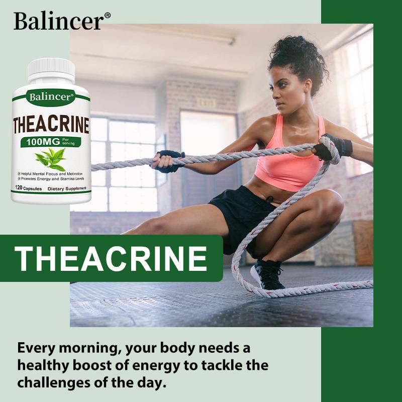 Theacrina 100 mg Integratore Alimentare, Cellulosa Microcristallina, 120 Capsule per Flacone