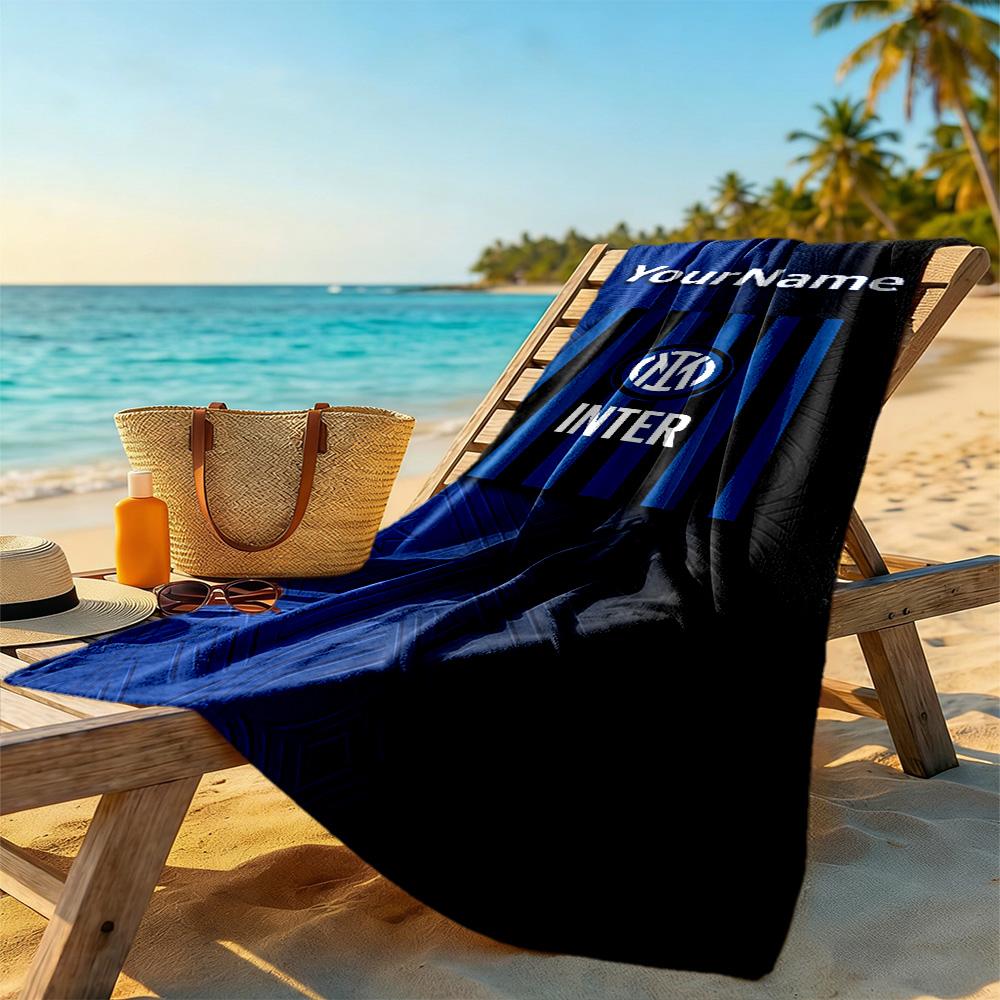 Inter Milan Customize Your Name Beach Towel Super Soft & Absorbent Ideal for Travel Outdoor Swim Pool Yoga Surf Camping Hiking Gym Gift Holiday