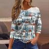 Dame Mote Casual Trekvartsermet Juleprintet Hals Topp