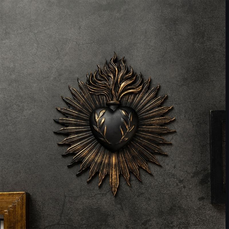 Elegant Gothic Sacred Hearts Wall Hanging Plaque Resin Cardiac Sculpture Ornament Perfect for Home Office Decors Gift