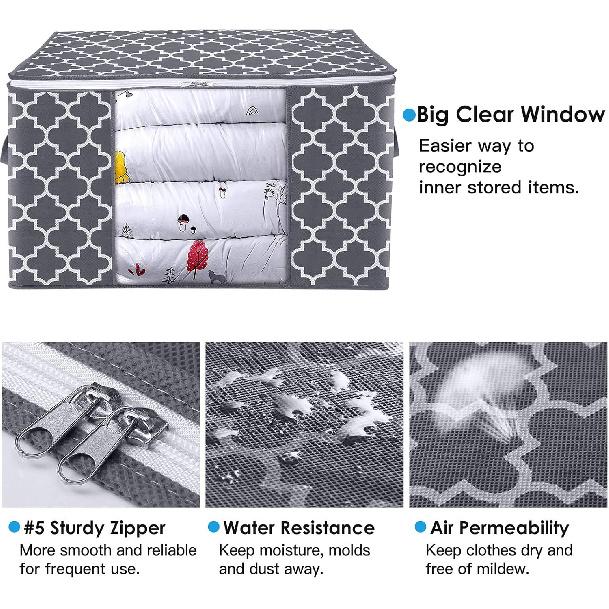WISELIFE Storage Bags, Large Blanket Clothes Organization and Storage Containers for Bedding, Comforters, Foldable Organizer with Reinforced Handle,