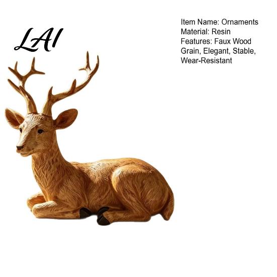 Exquisite Resin Carvings Reindeer Figurine Faux Wood Grain Christmas Deer Statue Retro Home Decor Vintage Tabletop Ornament for Window Display