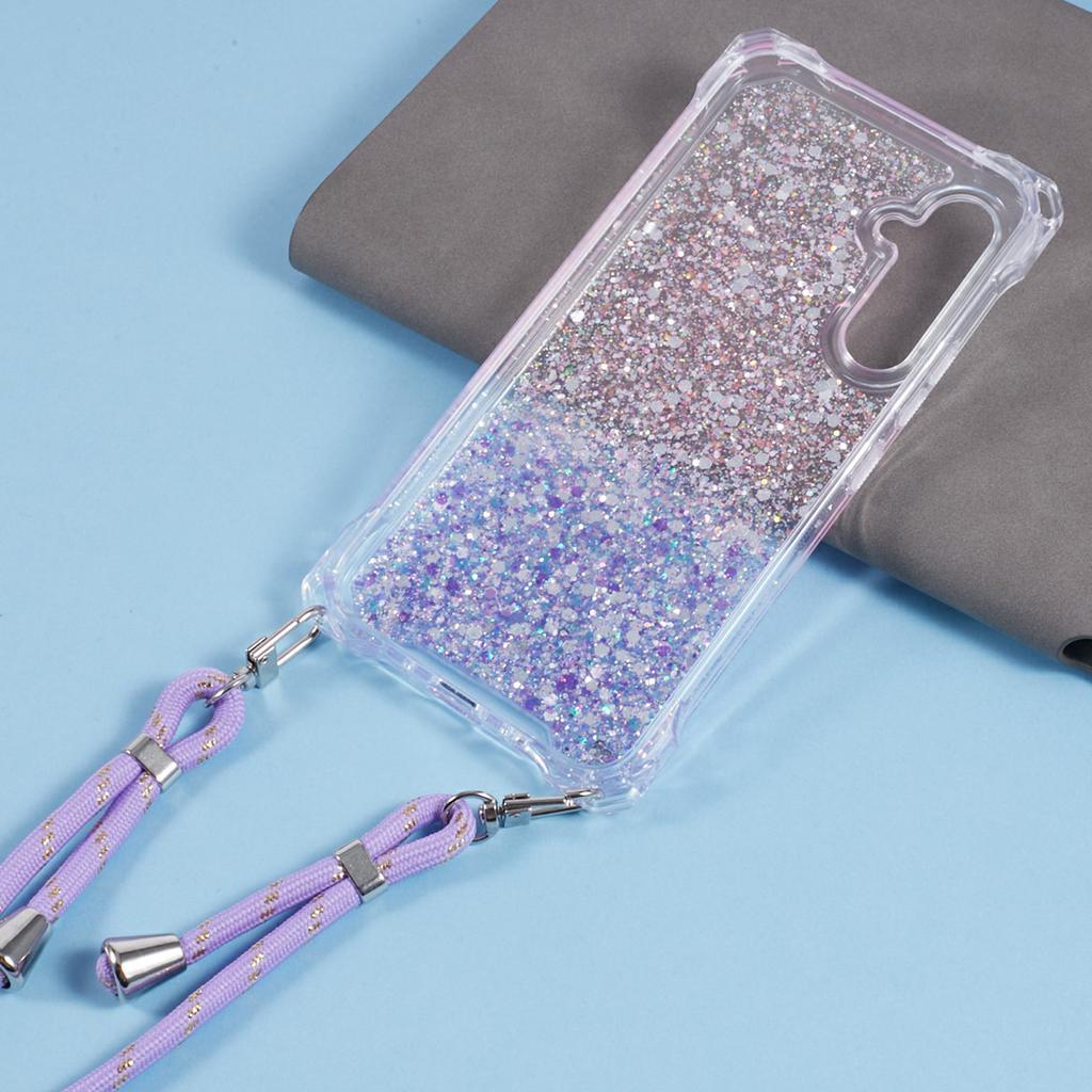 For Samsung Galaxy S24+ Cover Gradient Shockproof TPU+Acrylic Cell Phone Case with Carrying Strap