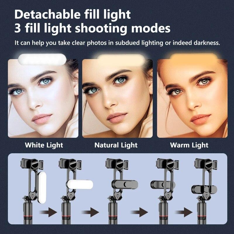 Wireless Selfie Stick Tripods Stand Foldable Monopod With LED Fill Light Bluetooth Remote Control For Smart Phone Shooting Live