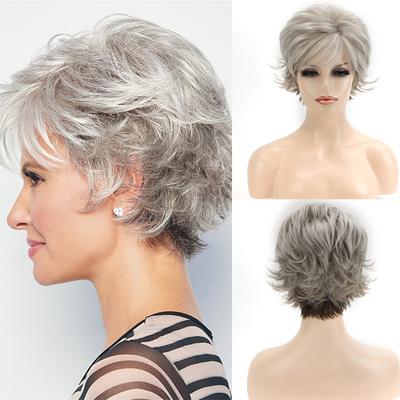 Lockige Kunsthaar-Kurzperücke für Damen, natürliche Haarperücke mit Pony, Cosplay-Kostüm, alte Dame, elegante Damenperücke