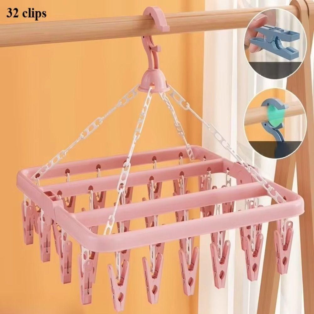32 Clips Drying Rack Extra Thick Laundry Set Foldable Drip Hanger  Underwear Drying
