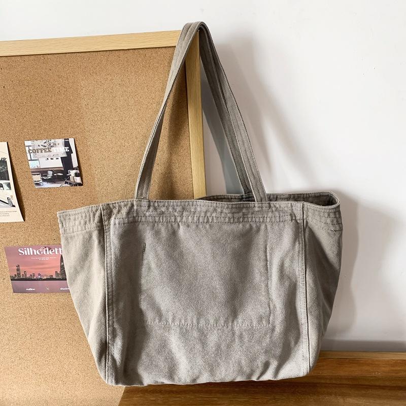 

1pcs Large-Capacity Retro Canvas Tote Outdoor Travel Minimalist Casual Single Shoulder Bag Stylish Reusable Shopping Bag серый