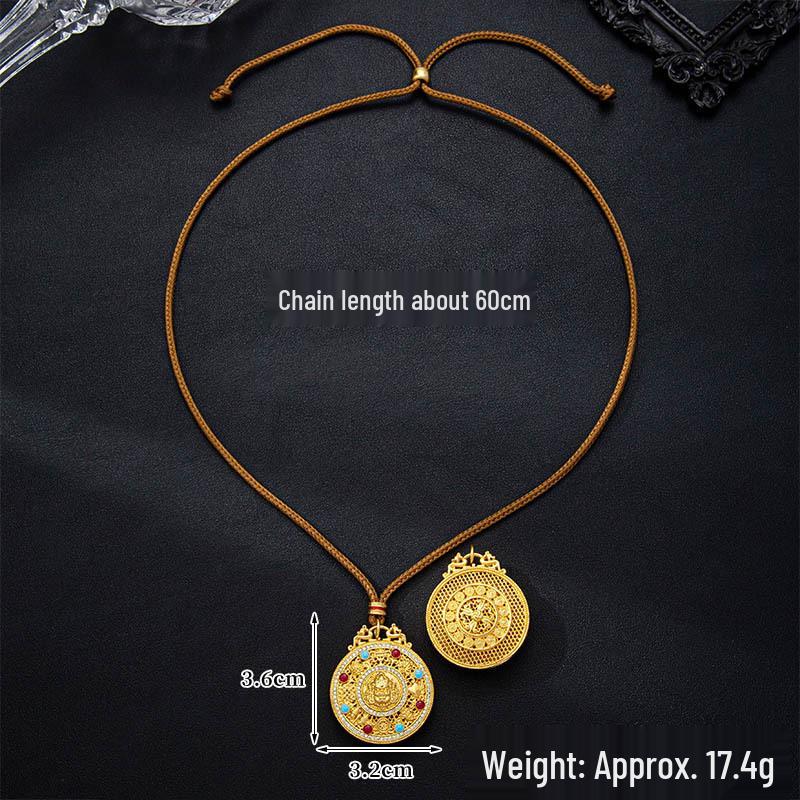 Ethnic Style Drip Oil Eight Treasures Compass Necklace with Sand Gold God of Wealth Pendant