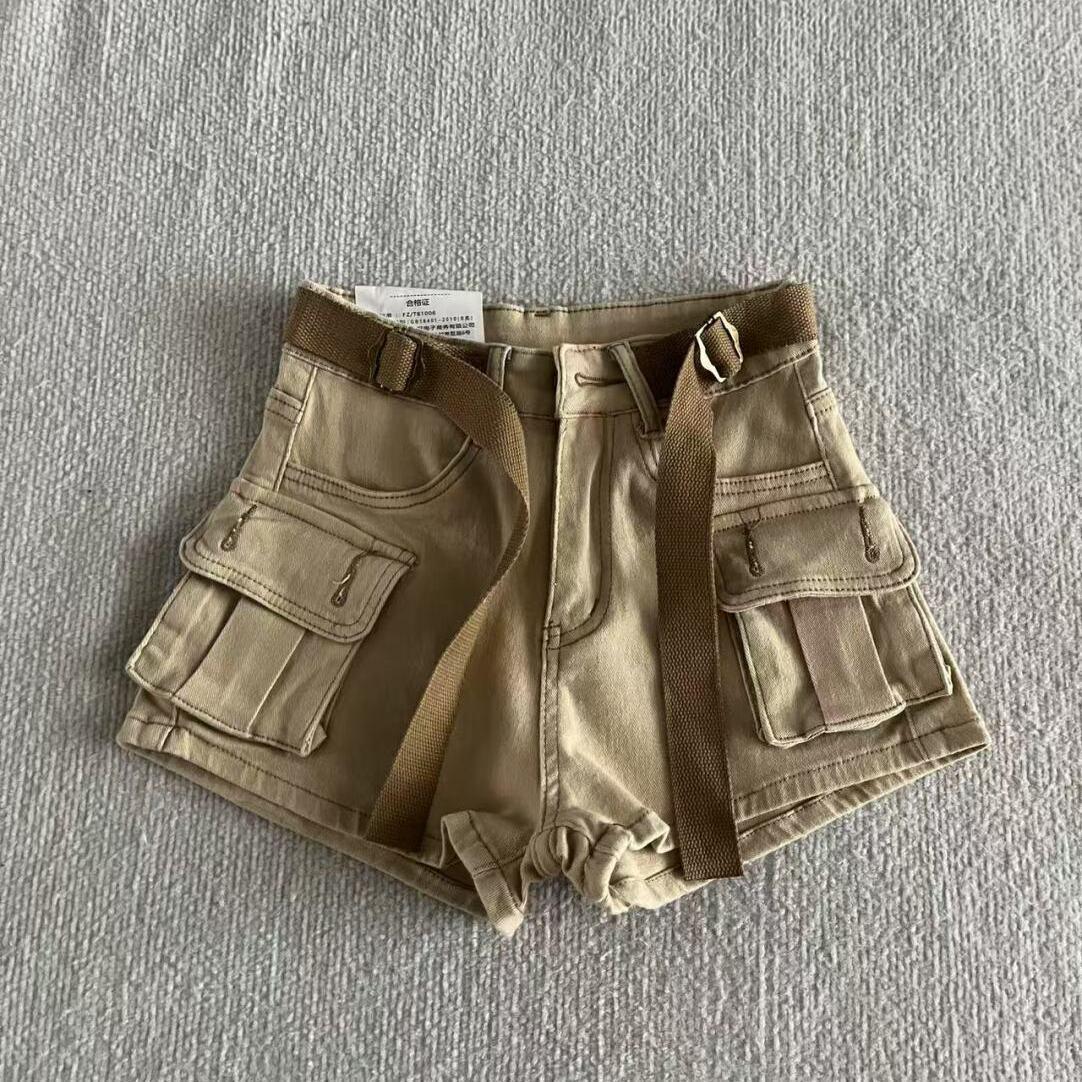 

Women s Summer Khaki Denim Shorts - Retro, Loose, Slimming, Versatile, Small Size Small хакі