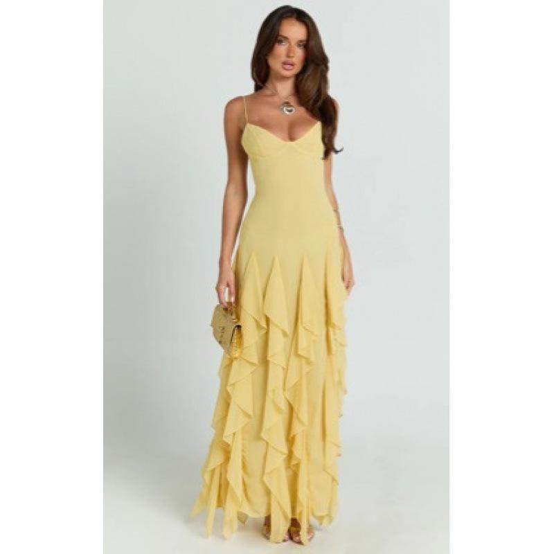2026 new European and American wind speed sell through European and American sexy thin shoulder strap laminated ruffle edge skirt S розовый