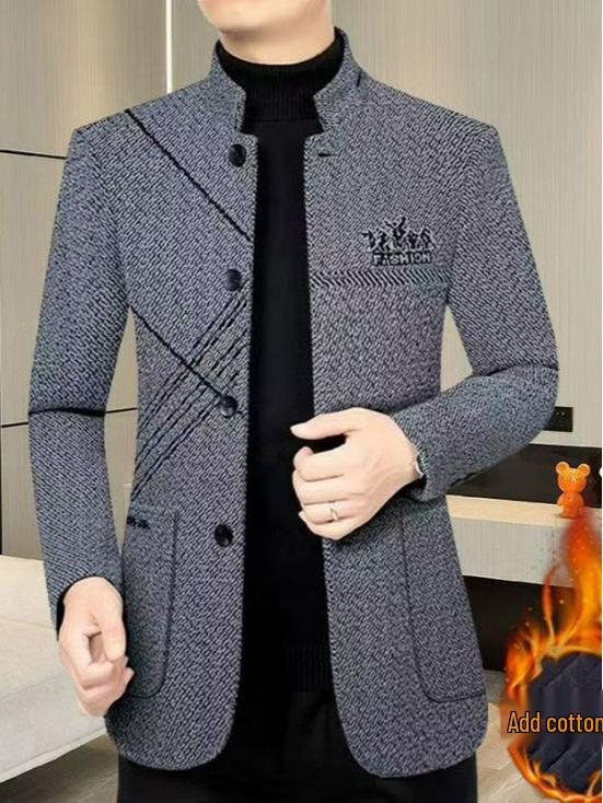 Exklusiv für Südostasien: Herren mittellange Wolljacke mit Stehkragen für Business Casual im Herbst/Winter