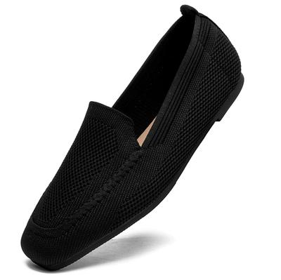 DADAWEN Knit Pumps for Flat Easy To Walk For Women, Shoes, Anti-Sweating, Lightweight, In, Commuting, Travel, Driving, Black, 22.5cm
