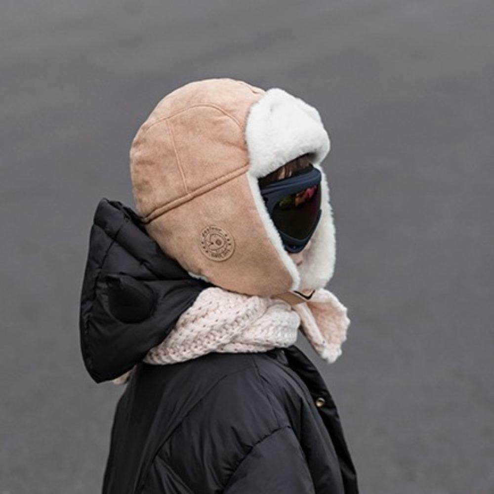 Cute Ear Protection Hats Goggles Plush Pilot Hat Fashion Kids Bear Ears Hat  Winter