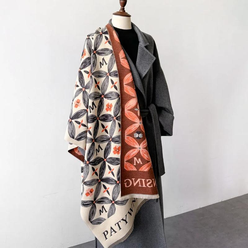2024 New Letter Printed Fashionable Imitation Cashmere Scarf,Women's Dual-use Air Conditioning Shawl for Student