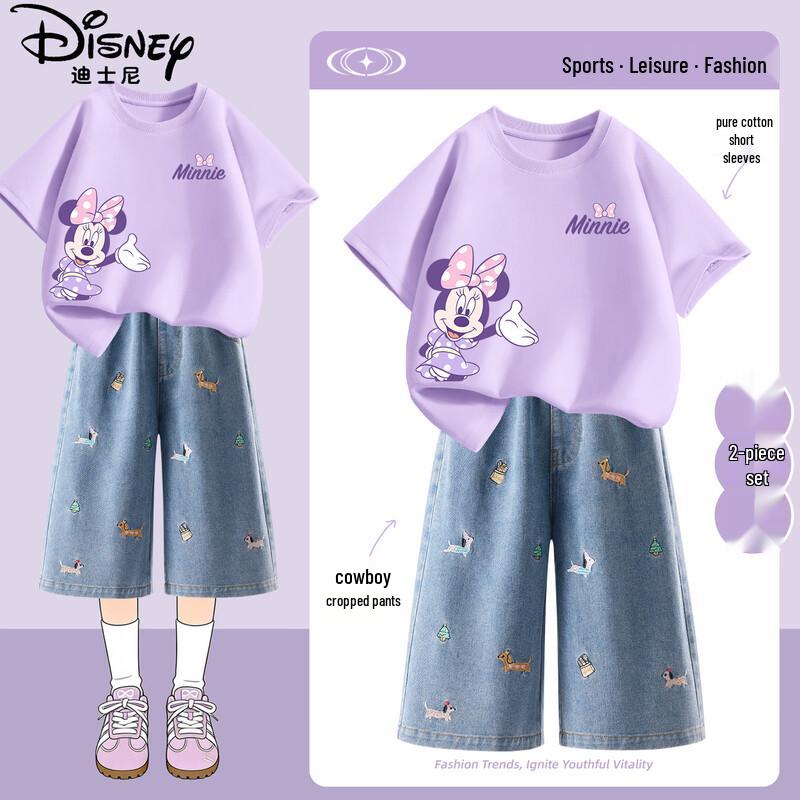 Disney Girls' Cotton Short Sleeve Top & Denim Shorts Set
