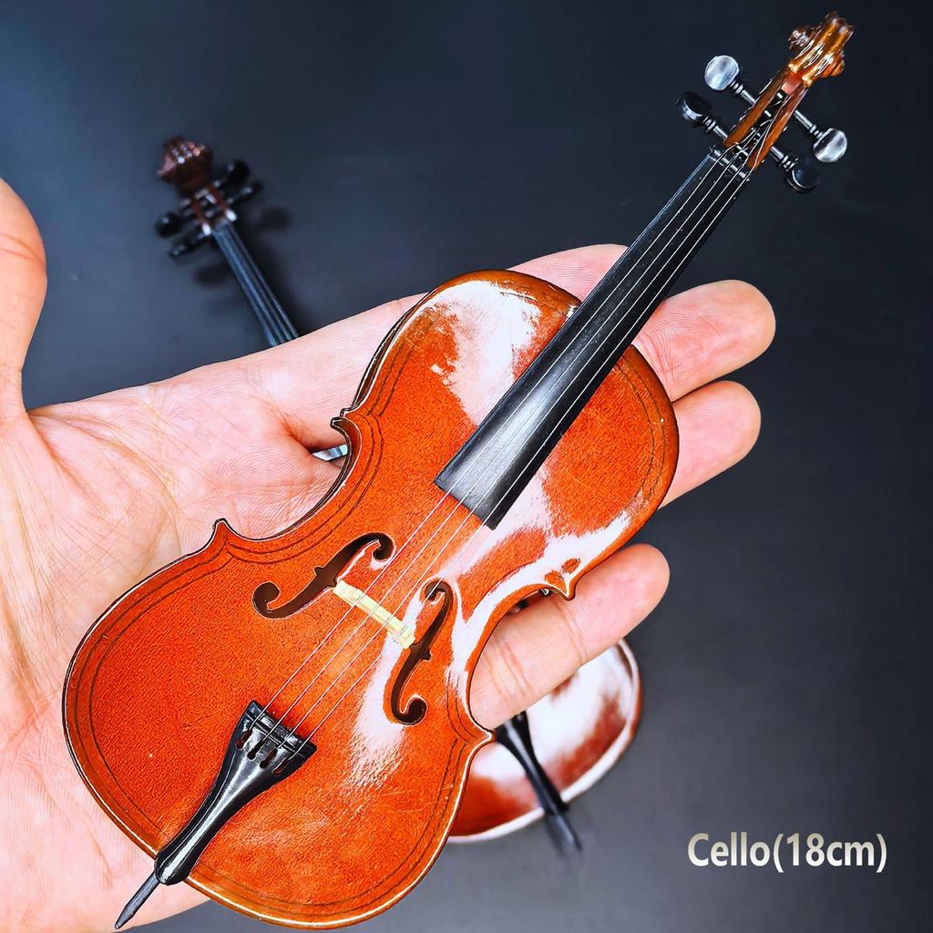2-Piece Set Wooden Mini Violin Cello Model Violin Instrument Model Gifts Home Ornaments