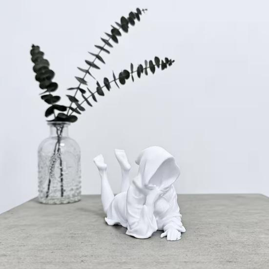 Moisture-proof Ornament 3D Printed Lying Robe Girl Statue, Modern Minimalist Hooded Faceless Figurine Woman Desktop Decoration, Elegant Sculpture Art