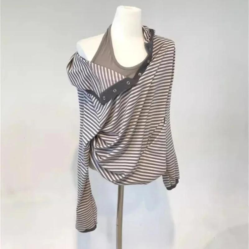 Striped Long Sleeved Casual Fashion Hooded Women's Clothing Y2k Top