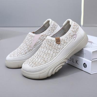 Scarpe di stoffa slip-on da donna in stile Pechino, comode ballerine a suola morbida antiscivolo con soletta ammortizzata, scarpe da passeggio casual traspiranti per donna