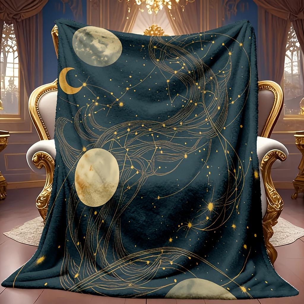 Comfortable Starry Moon Pattern Flannel Blanket Soft High-Definition Digital Print Cooling Blanket All-Season Use! Soft Breathable 100% Polyester Perf