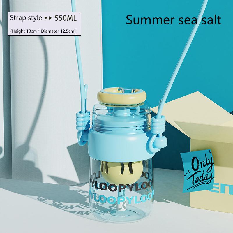 

550 мл Пластиковый стакан для фитнеса с защитой от падения для девочек, спортивный стакан с трубочкой, портативный, большой вместимости, с ситечком синий