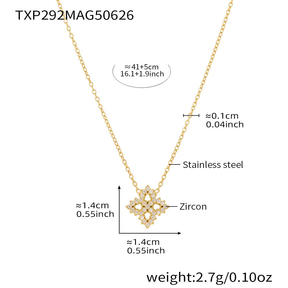 Qiong Yao 5A Zircon Four-Leaf Clover Clavicle Bracelet Set - European & American Style Stainless Steel Jewelry