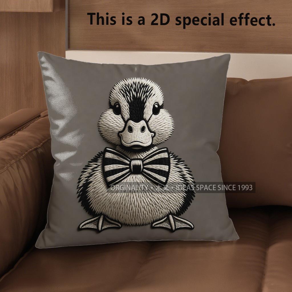 

2D Cute Bow-Tied Duck Pillow Covers For Home Pattern Cushion Cover Suitable For Sofa Bedroom Car Pillow Cover 40x40cm