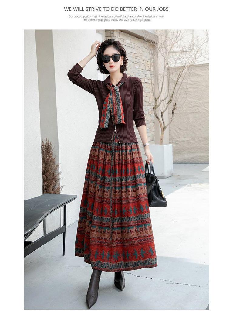 Bohemian Ethnic Print High Waist A-line Maxi Skirt for Women - Autumn 2026 Collection