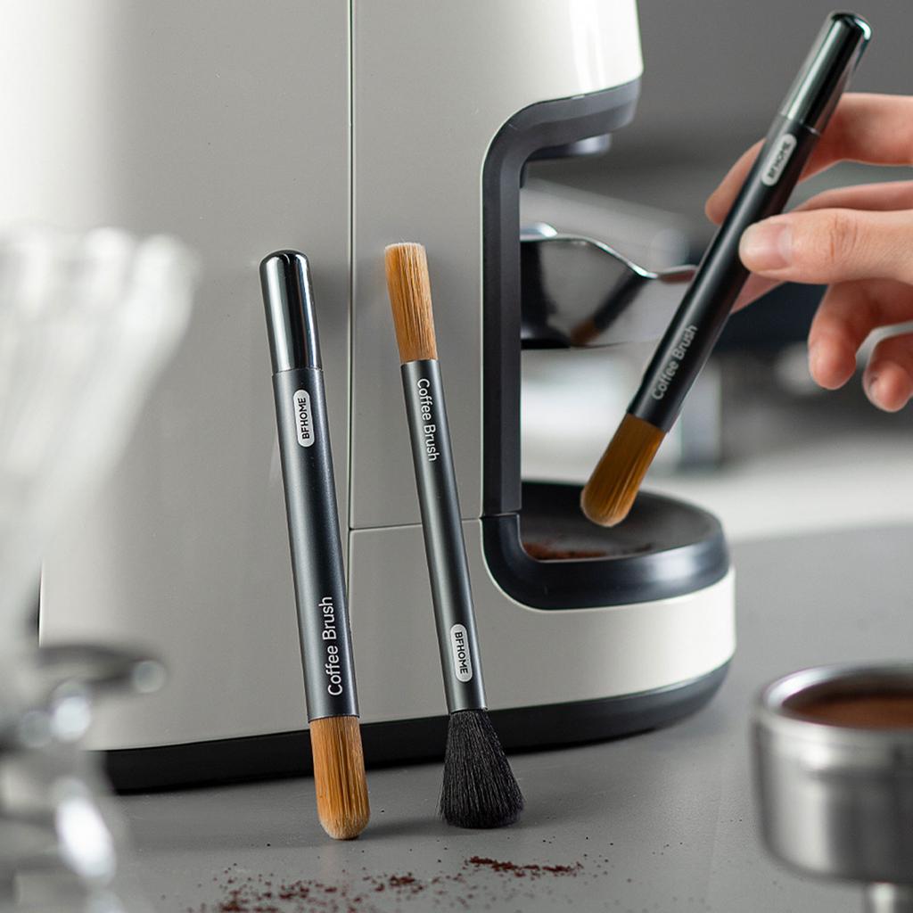 Aluminum Handle Coffee Brush Bar Groove Cleaning Brush Dusting Espresso Long Handle Brush for Bean Grain Coffee