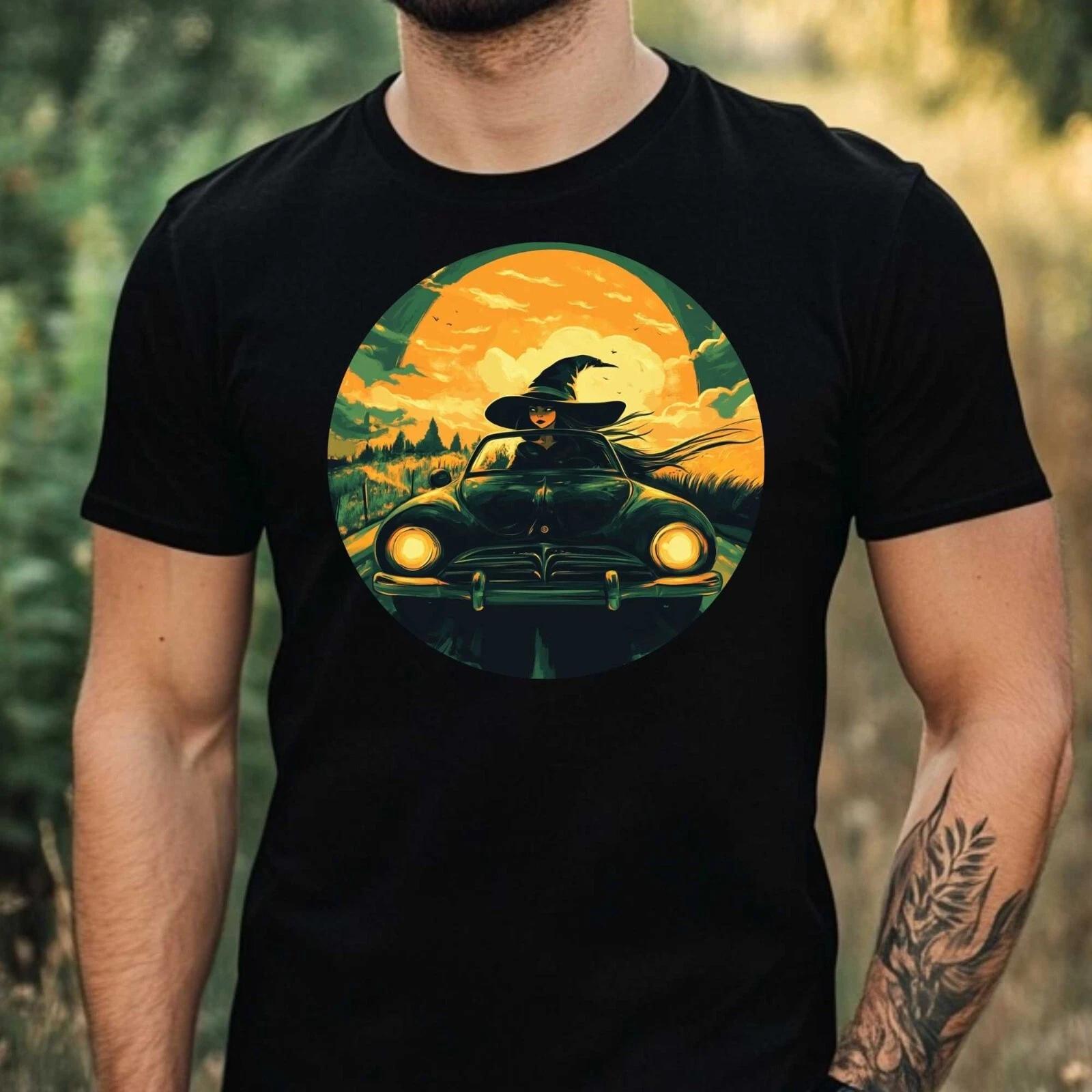 T-Shirt Herren Hexe fährt Auto Motiv Baumwolle Größe XS bis 5XL XXL