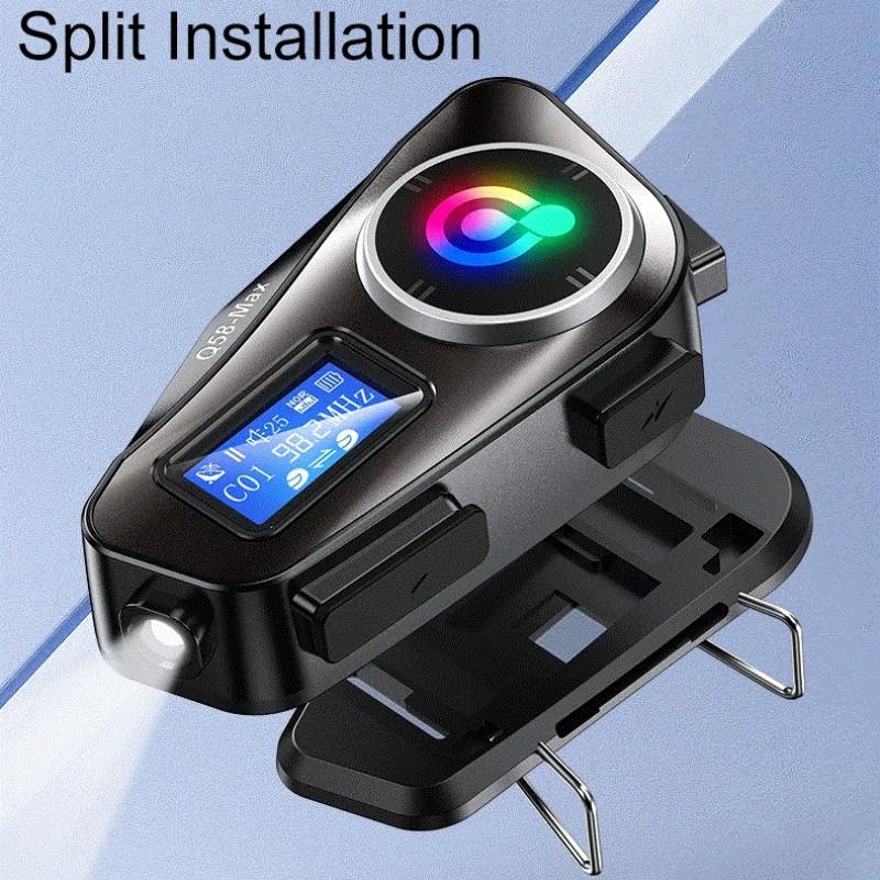 Bluetooth Headset for Motorcycle Helmets, Long Battery Life, Two-Way Intercom, Music Mixing, FM Radio, LCD Display for Cycling
