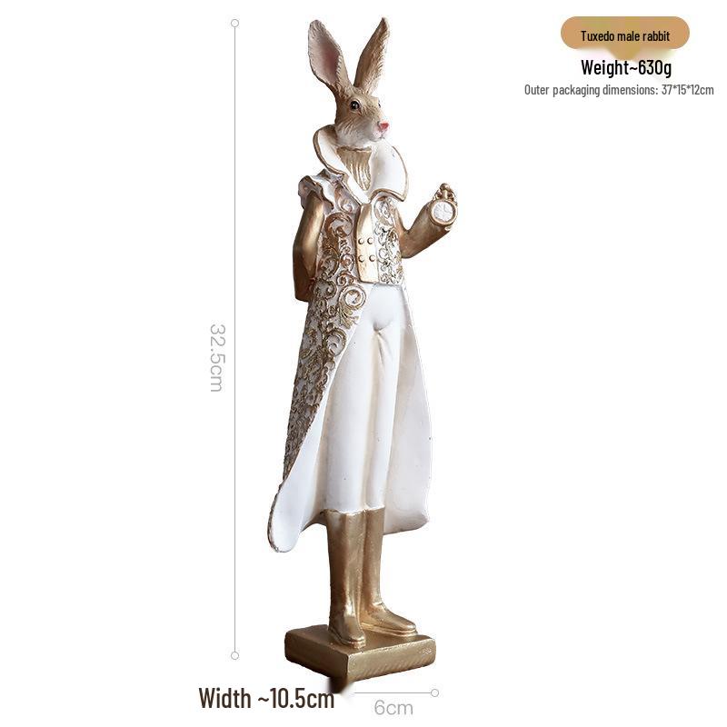 European Resin Dress Rabbit Figurine - Indoor Light Luxury Living Room Decor