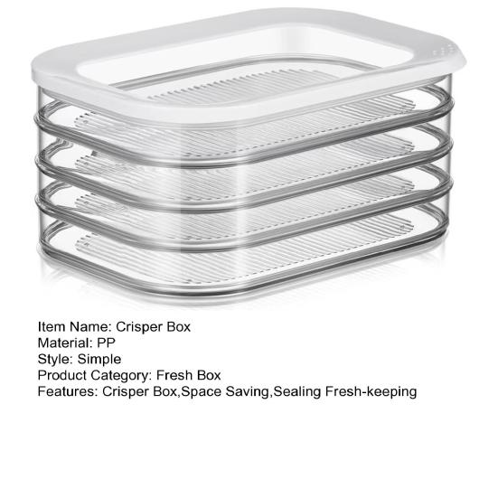 Crisper Box Stackable Design Transparent Food Storage Container with Sealed Lid Fruits Vegetables Meat Snacks Fridge Organization