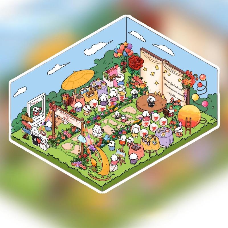 Cartoon Miniature Scene 3D Stickers Retro DIY  PET Landscape Stickers Decompression Korean Stationery Scrapbooking Posters