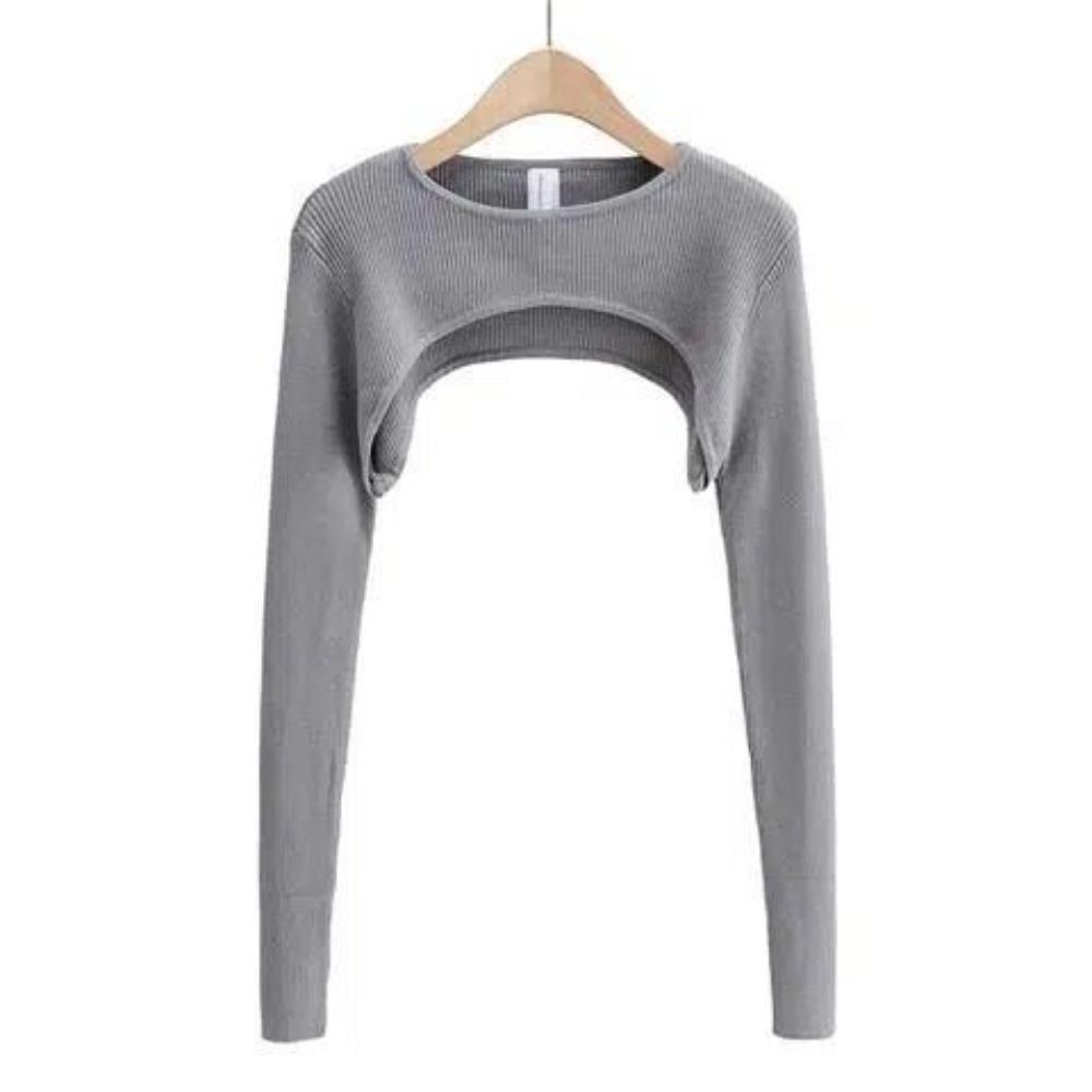Women's Neck Ribbed Crop Top Pullover Long Sleeve Cropped T-Shirt Casual Boleros Shurgs Streetwear