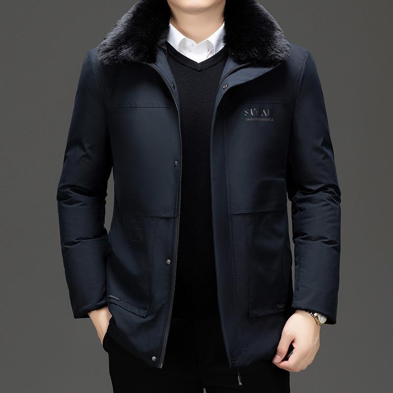 Winter business cotton-padded jacket piled and thickened medium and old lapel collar cotton-padded jacket