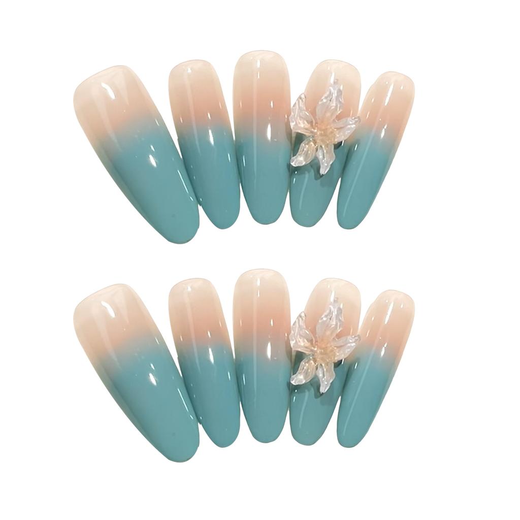 10PCS Glossy Nude Fake Nails with French Tip Resin Material Zero Pressure On Nail Bed for Shopping Traveling Dating